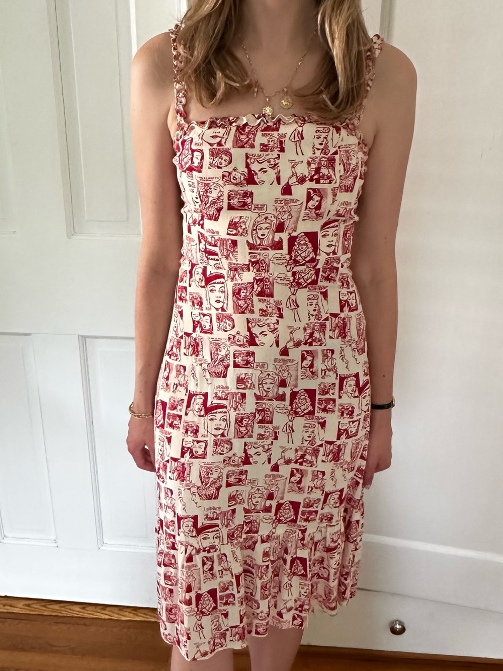 Reformation Grenada Sleeveless Midi Dress in Cartoon Red and White Cream size 4